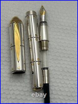 Cartier Exceptional Santos LE Sterling Silver Fountain Pen, 18K M Nib-Mint