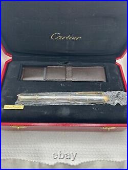 Cartier Exceptional Santos LE Sterling Silver Fountain Pen, 18K M Nib-Mint