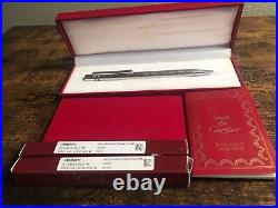 Cartier Must De Trinity Sterling Silver Pen with Blue and Black Ink Refills