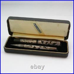 Collectible Antique Morrison's Sterling Silver Leaf Inlay Pen / Pencil Set
