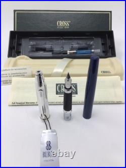 Cross Century II Sterling Silver Translucent Blue Lacquer Fountain Pen F Nib VTG