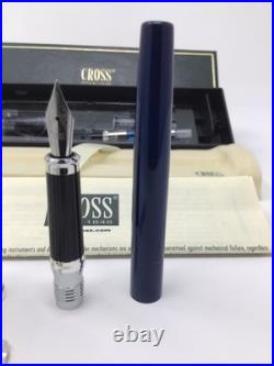 Cross Century II Sterling Silver Translucent Blue Lacquer Fountain Pen F Nib VTG