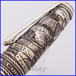 Curtis Australia Jamestown Fountain Pen Engraved Sterling Silver, 18k Nib NEW