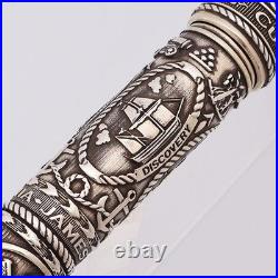 Curtis Australia Jamestown Fountain Pen Engraved Sterling Silver, 18k Nib NEW