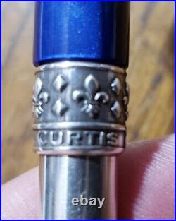 Curtis Sterling Silver. 925 Ballpoint Rollerball Pen Fleur-De-Lis Blue Guilloche