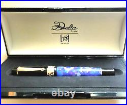 Delta 365 Fountain Pen Blue White Black Sterling Silver Trim 18 K Fine Gold Nib