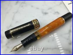 Delta Dolcevita Orange & Black Gold Sterling Silver Fountain Pen 18k Medium Nib