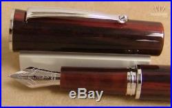 Delta Papillon Deep Red Resin With Sterling Silver Trim Fountain Pen Attractive