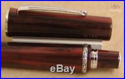 Delta Papillon Deep Red Resin With Sterling Silver Trim Fountain Pen Attractive