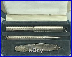 Elegant Boxed Sterling Silver Edward Todd Fountain Pen Set Clean w Knife