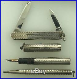 Elegant Boxed Sterling Silver Edward Todd Fountain Pen Set Clean w Knife