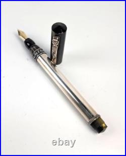 Elegant Vintage Marlen Sterling Silver Collection Fountain Pen 18K Gold NIB