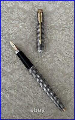 Excellent Parker 75 Fountain Pen, Sterling Silver Cisele withGold Trim, USA