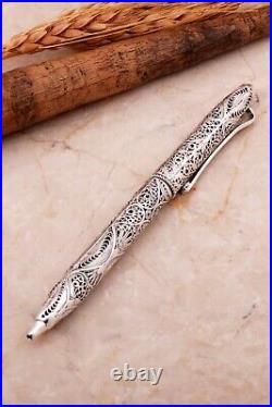 Exquisite Handcrafted 925 Silver Filigree Ballpoint Pen, Turkish Midyat Art