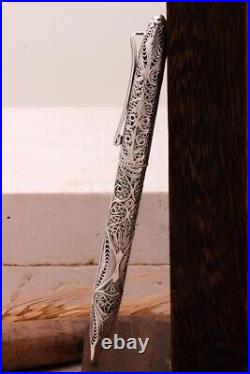 Exquisite Handcrafted 925 Silver Filigree Ballpoint Pen, Turkish Midyat Art