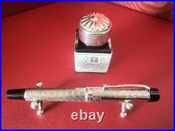 FERRARI Vintage 1980s 925 Sterling Silver Guilloché Fountain Pen Set