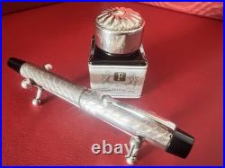 FERRARI Vintage 1980s 925 Sterling Silver Guilloché Fountain Pen Set
