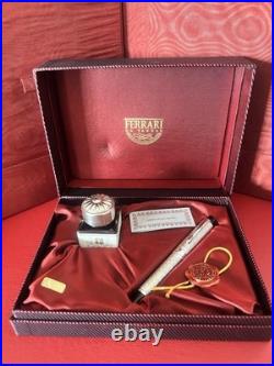 FERRARI Vintage 1980s 925 Sterling Silver Guilloché Fountain Pen Set