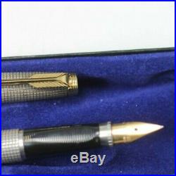 FIRST YEAR Parker 75 Cisele Fountain Pen Pencil Set Metal Threads Mint 14K nib