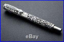 Floral Carving Solid 925 Sterling Silver Pen Handmade Unique