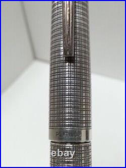 Fountain Pen PLATINUM STERLIG SILVER 18K-WG Size F 925 withCase VG