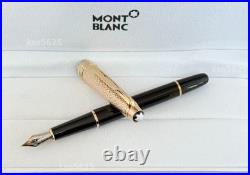 Gold Montblanc Meisterstuck Solitaire Sterling Silver Pinstripe Fountain Pen New