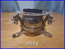 Gorham Sterling Silver Ink Pen Wipe On Triple Footed Lion Head Brass Pedestal