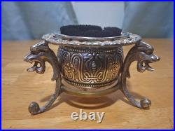 Gorham Sterling Silver Ink Pen Wipe On Triple Footed Lion Head Brass Pedestal