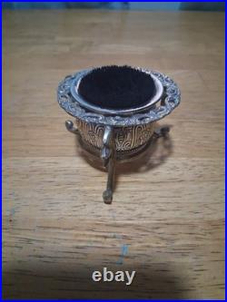 Gorham Sterling Silver Ink Pen Wipe On Triple Footed Lion Head Brass Pedestal
