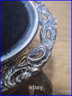 Gorham Sterling Silver Ink Pen Wipe On Triple Footed Lion Head Brass Pedestal