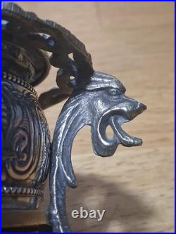 Gorham Sterling Silver Ink Pen Wipe On Triple Footed Lion Head Brass Pedestal