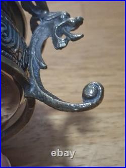 Gorham Sterling Silver Ink Pen Wipe On Triple Footed Lion Head Brass Pedestal