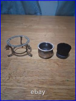 Gorham Sterling Silver Ink Pen Wipe On Triple Footed Lion Head Brass Pedestal