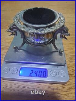 Gorham Sterling Silver Ink Pen Wipe On Triple Footed Lion Head Brass Pedestal