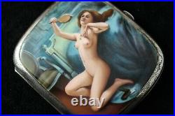 Hand Painted Erotica Sterling Silver Cigarette Case Antique