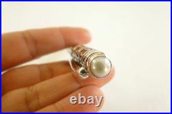 Handmade White Mabe Pearl Oxidised 925 Sterling Silver Ballpoint Writing Pen