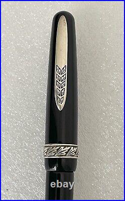 Italian Stipula Etruria Magnifica Ballpoint Pen Black Resin Sterling Silver Trim