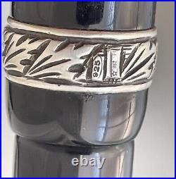 Italian Stipula Etruria Magnifica Ballpoint Pen Black Resin Sterling Silver Trim