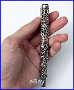 Japanese Dragon Carved 925 Sterling Silver Pen Handmade Unique Men's Jewelry