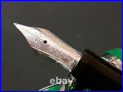 Laban Green Maya Fountain Pen Medium Steel Nib. 925 Sterling Silver Overlay