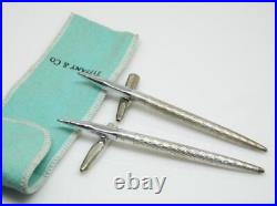 Lot Of 2 Tiffany & Co Sterling Silver Diamond Cut Pattern Ink Pens With Pouch