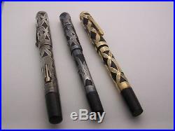 Lot of 3 Fountain Pens Sterling Silver Filigree Overlay Waterman 452 & 12, 1 GF