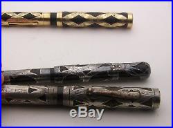 Lot of 3 Fountain Pens Sterling Silver Filigree Overlay Waterman 452 & 12, 1 GF