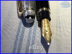 MONTBLANC MEISTERSTUCK 925 Black & Sterling Silver Fountain Pen M NIB