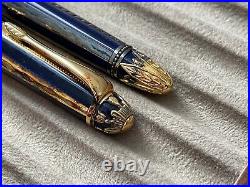 Michel Perchin Faberge Vermeil Fountain Pen, Blue & Gold Lacquer, 925 Sterling