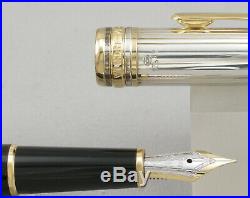 Montblanc 144 Solitaire Doue Sterling Silver & Black Fountain Pen withBox 18kt Nib