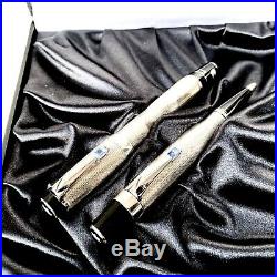 Montblanc Boheme Sterling Silver/blue 6557 Fountain Pen & Ballpoint Pen Set Box