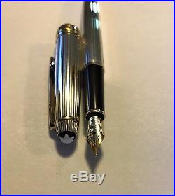 Montblanc Meisterstuck 144S Solitaire Sterling Silver Pinstripe Fountain Pen Exc