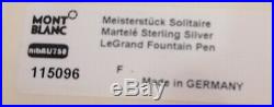Montblanc Meisterstuck Sol. Martele Sterling Silver Legrand FP(F) #115096 -New