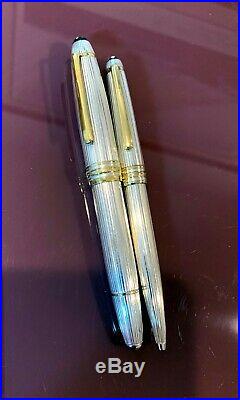 Montblanc Sterling Silver Pinstripe Fountain Pen #146,18k Nib/ball Point Pen Set
